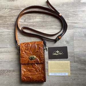 Patricia Nash Embossed Floral Leather Crossbody - Cognac Brown